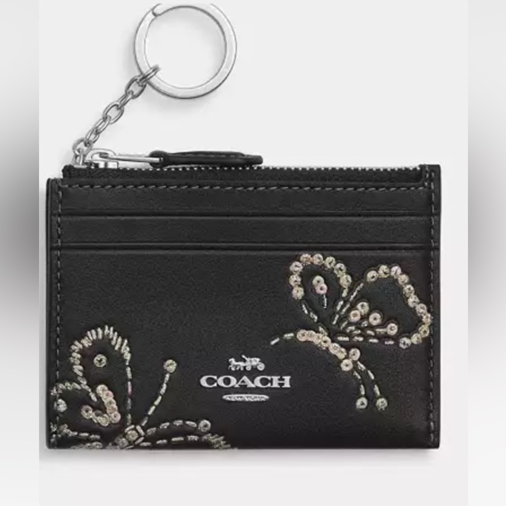 Coach Black Card Holder with Crystal silver Butterflies - Picture 3 of 9